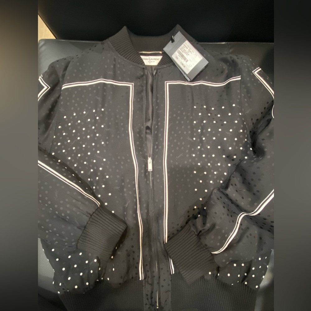SAINT LAURENT Black Monogram Teddy Bomber Jacket